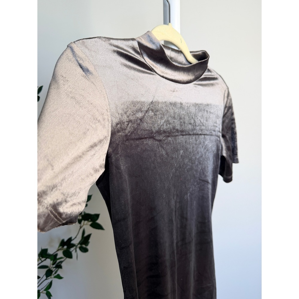 Zara Trafaluc Womens Velvet Mock Neck Mini Dress Taupe Brown Short Sleeve Medium - Picture 3 of 6